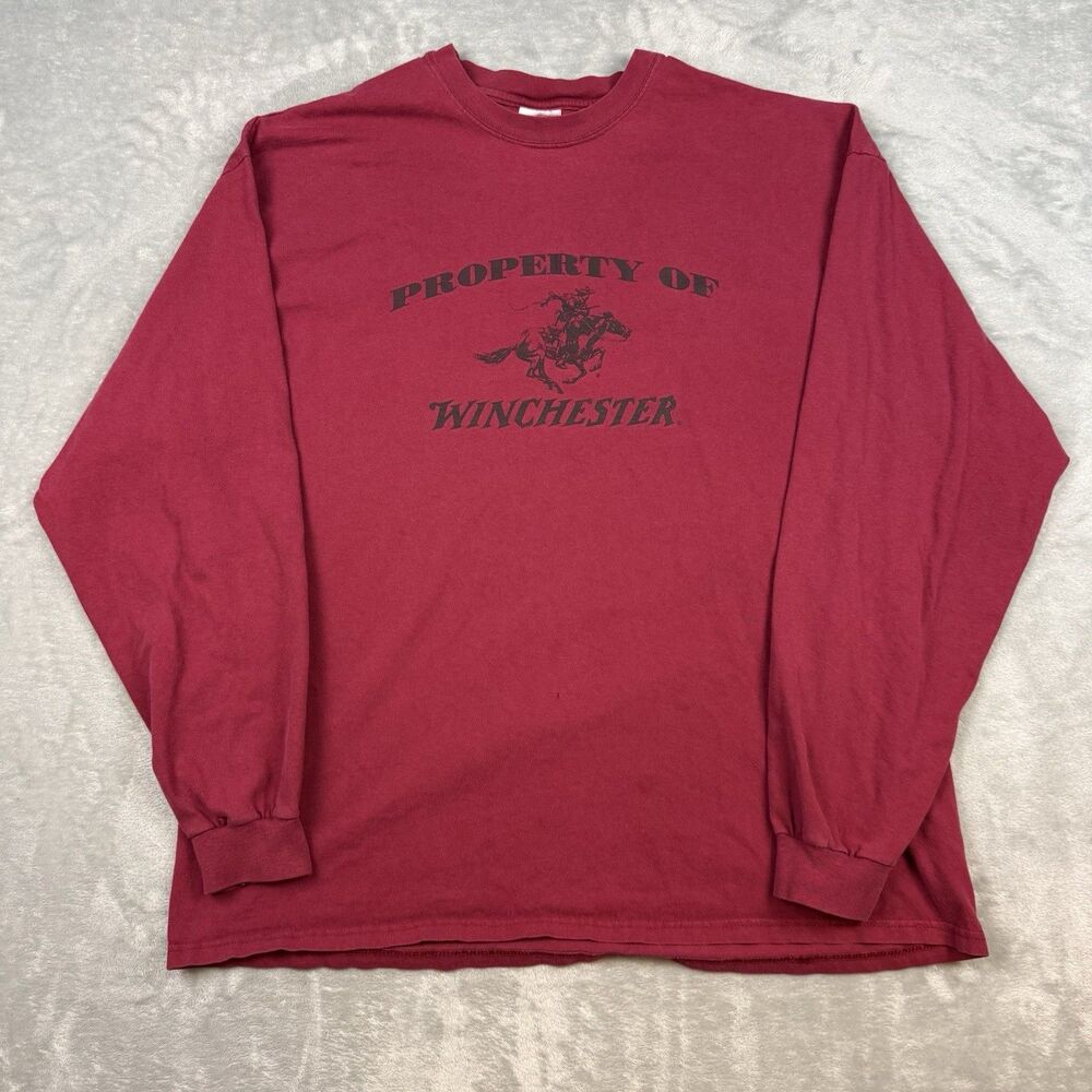 Vintage Winchester Property Of Long Sleeve T-Shirt Men’s XL Red Hanes Beefy-T